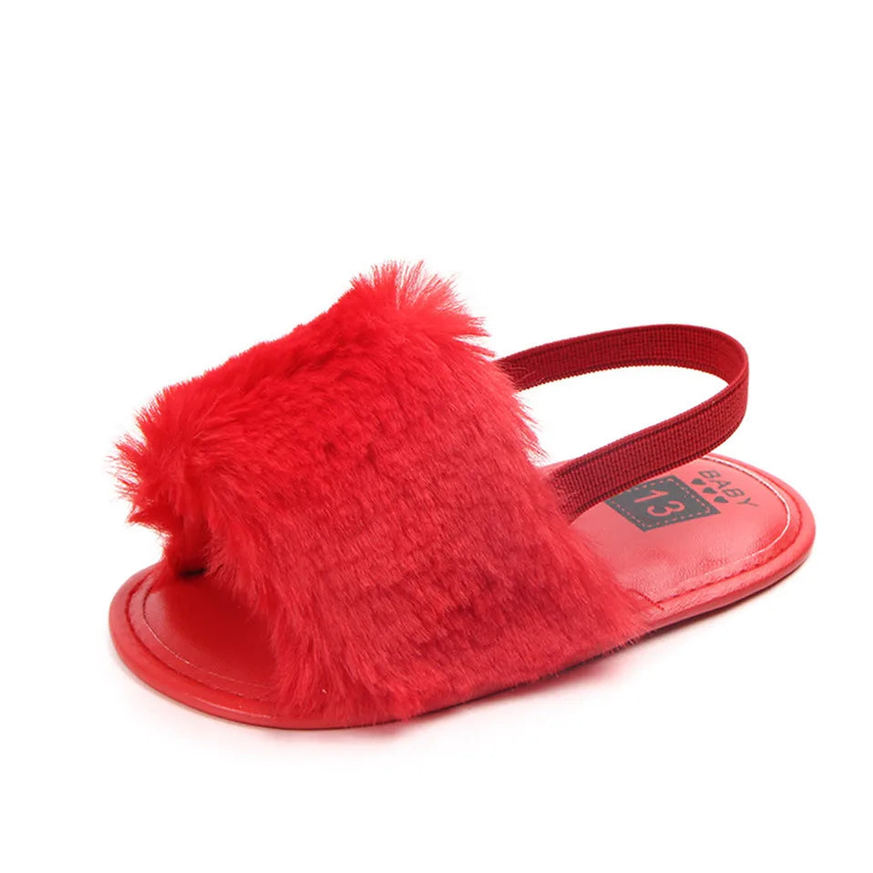 Red fur sandal 