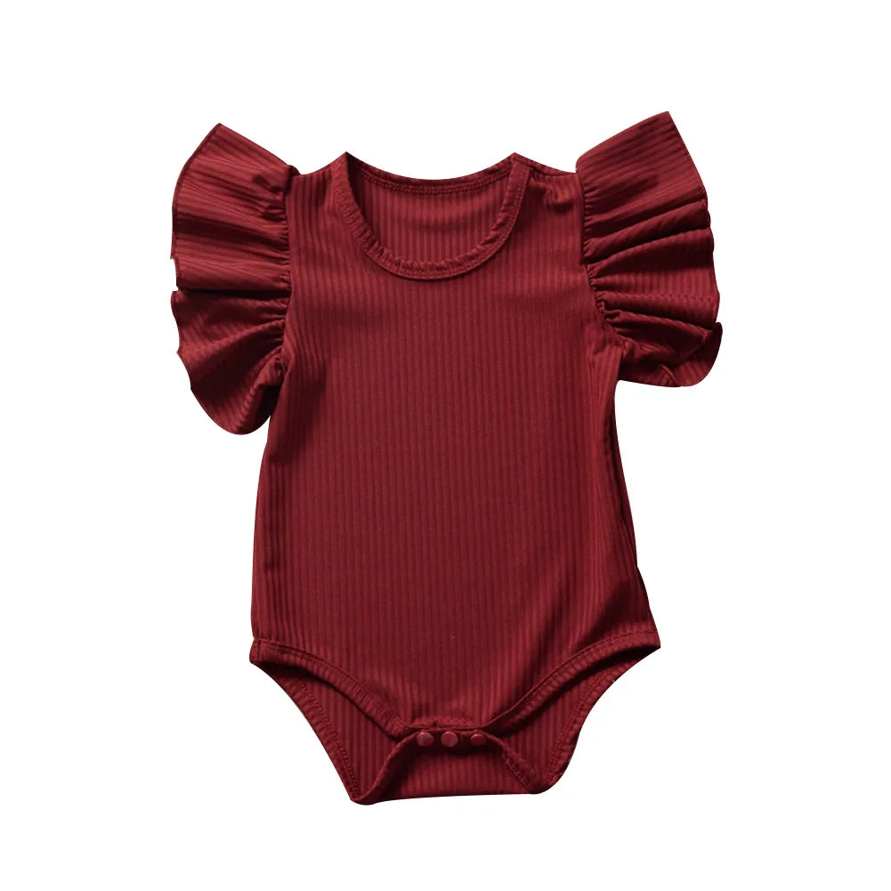 Red baby romper with ruffled sleeves 