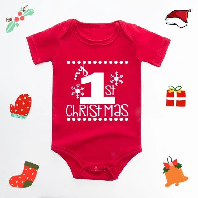 Baby's first christmas red romper suit