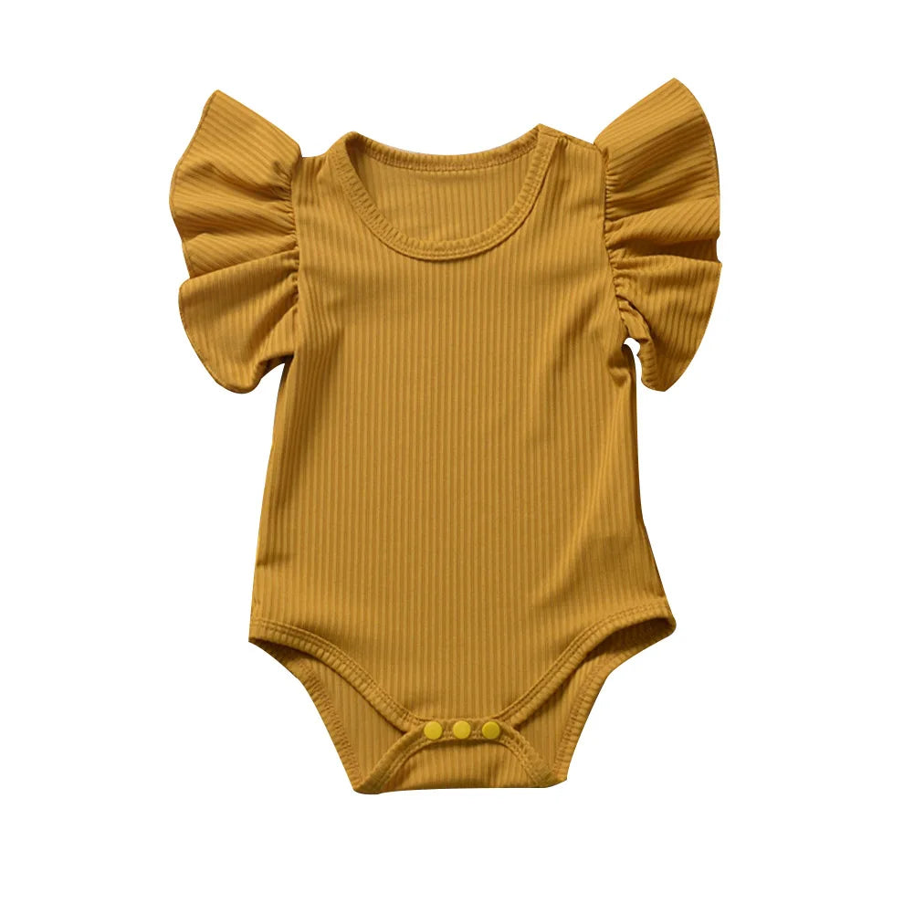 Yellow baby onesie with ruffled sleeves 