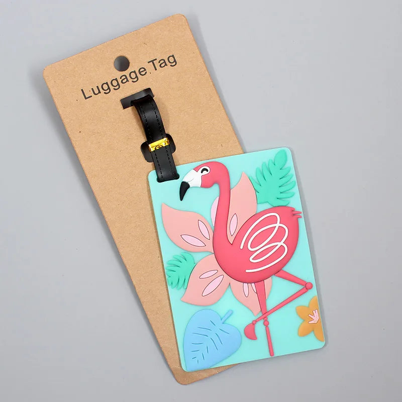 Flower and flamingo luggage tag