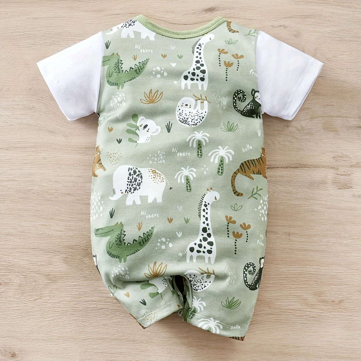 Very cute design of a zoo animal print baby romper suit