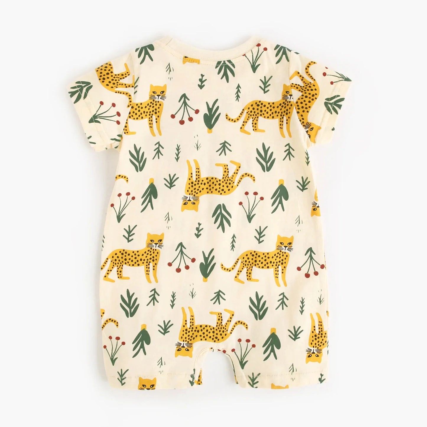 Baby romper with cheetah and plant pattern 