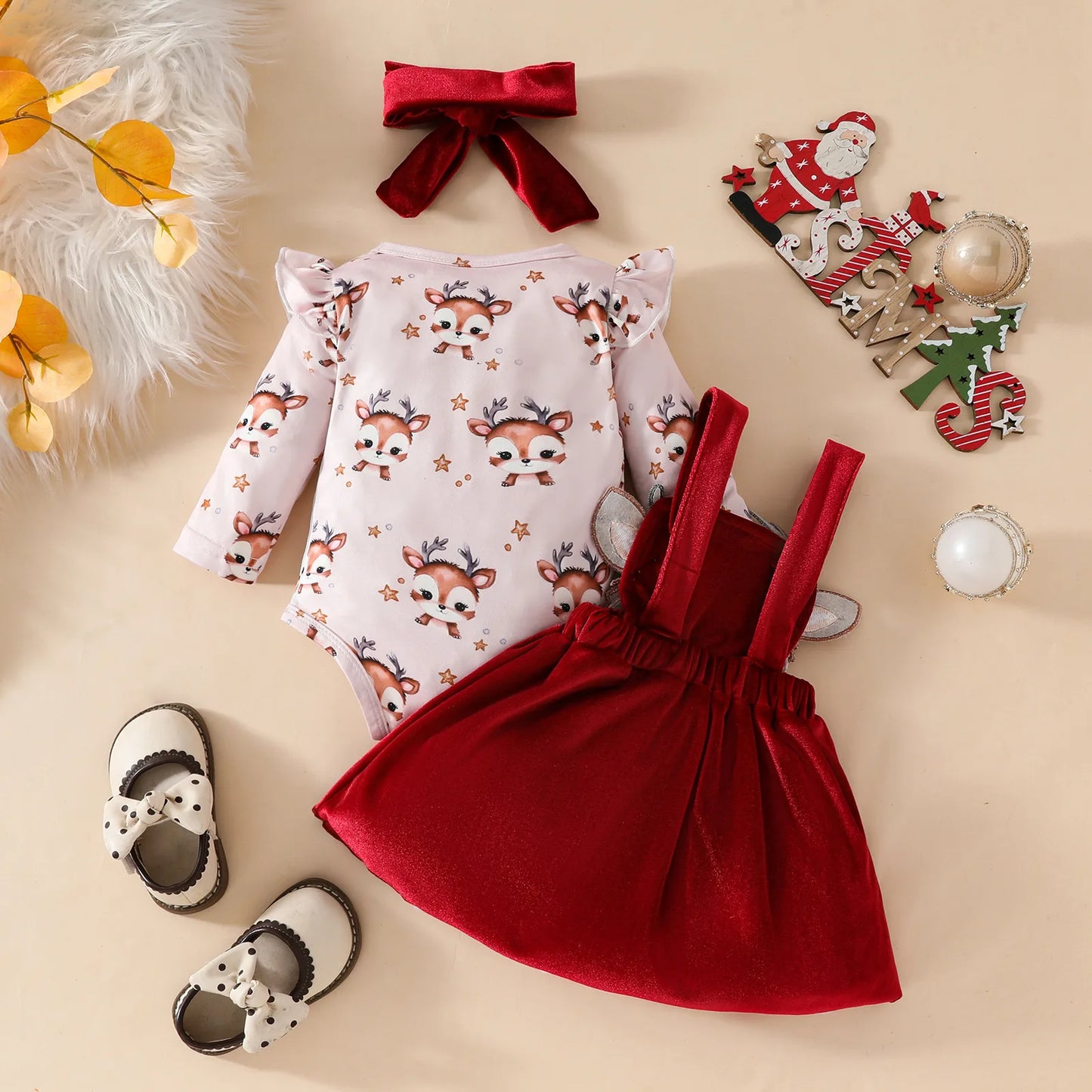 Christmas 3 piece baby girl outfit
