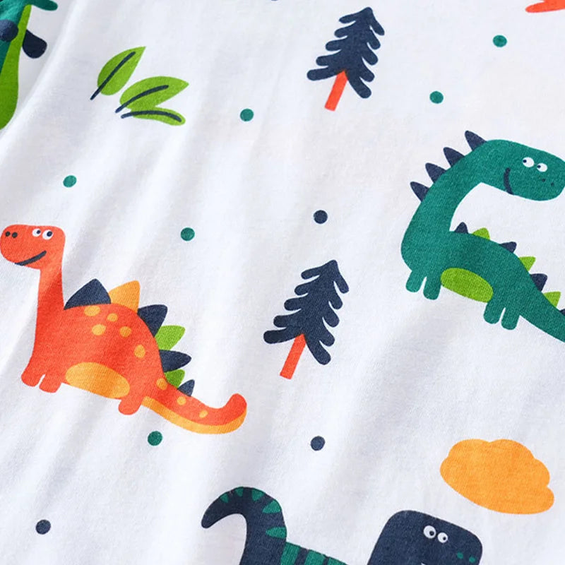 Children's fabric with colorful dinosaur and tree pattern 