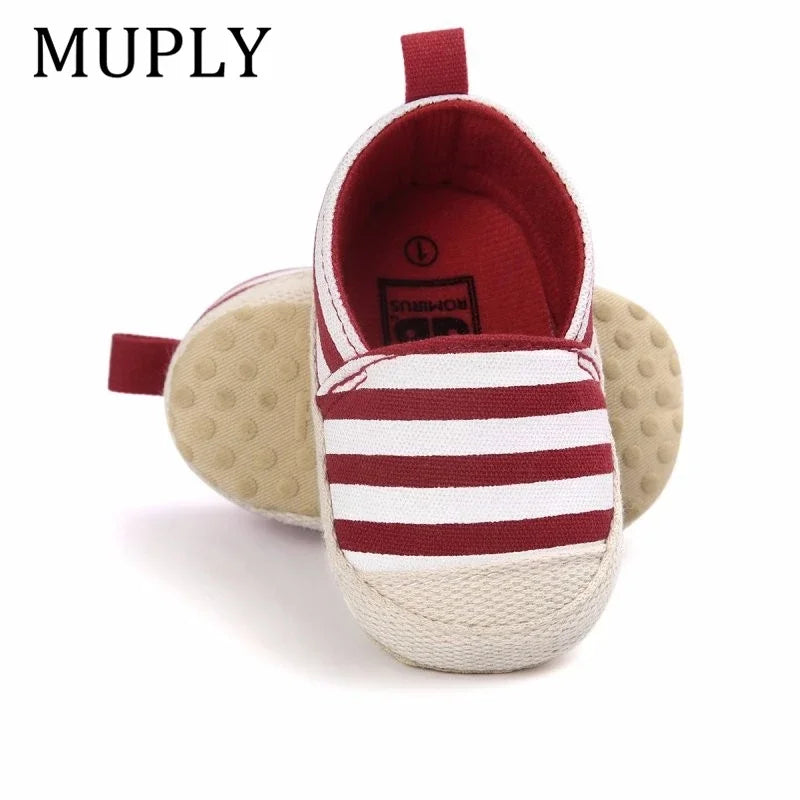 Red striped canvas baby girl shoes