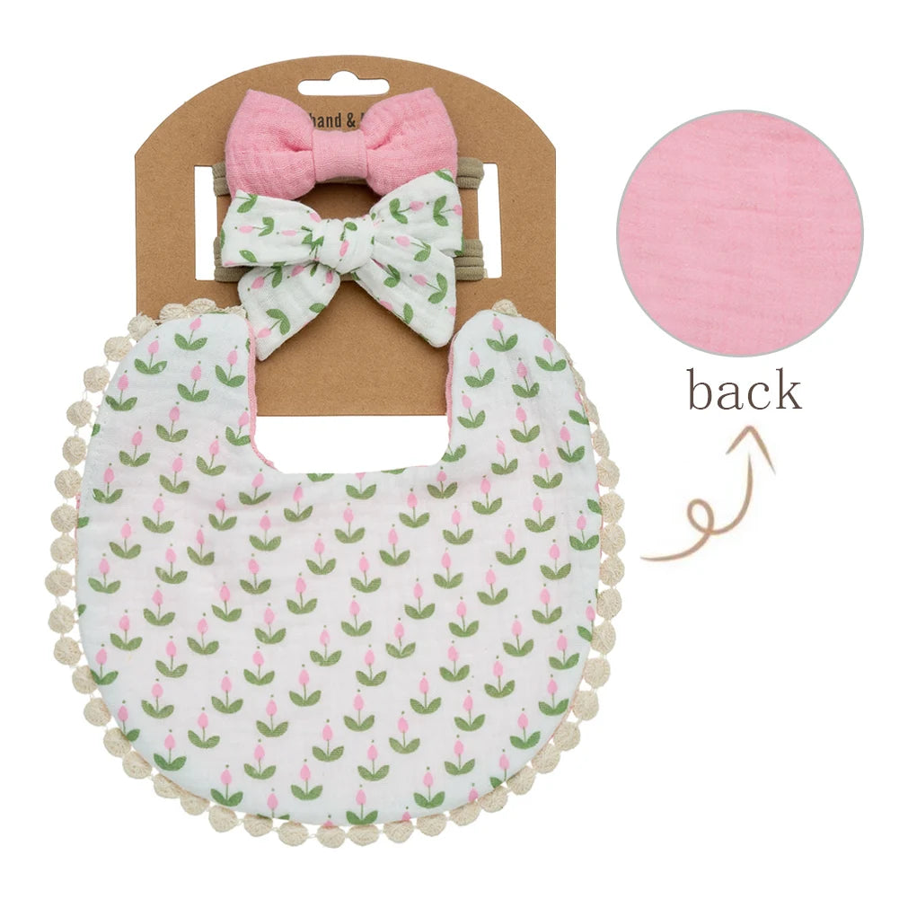 Pretty pink flowers on baby girl bib