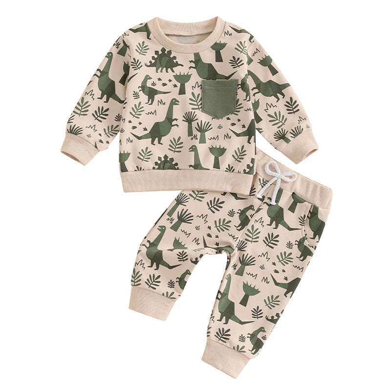 Children's outfit with dinosaur print 