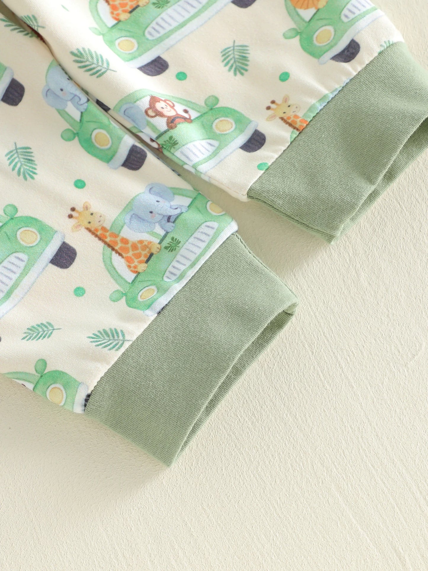 Green fabric with animal print 