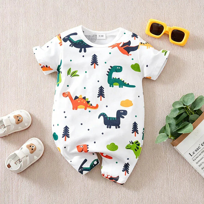 Baby romper with dinosaur pattern