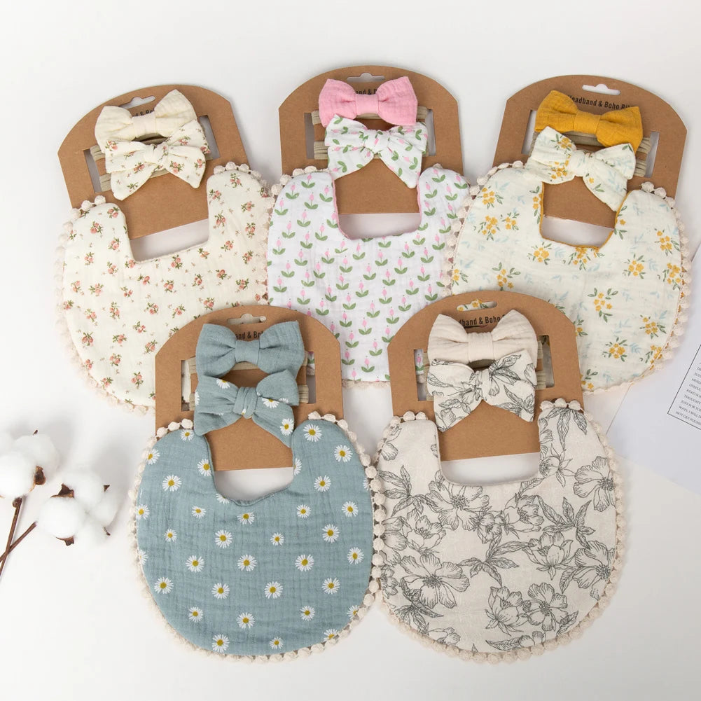 Gorgeous cotton baby girl bibs with matching hair bows