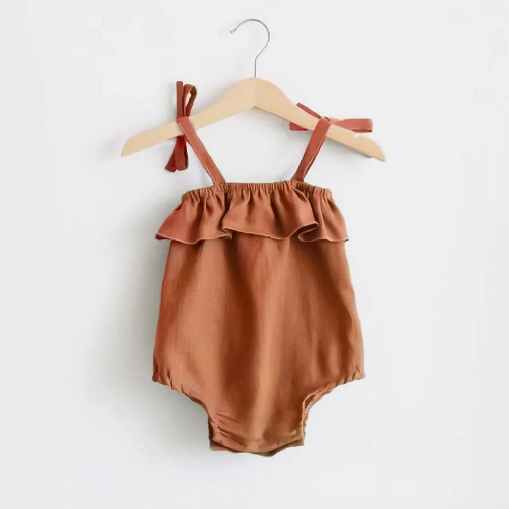 Burnt orange color tie strap baby girl summer romper