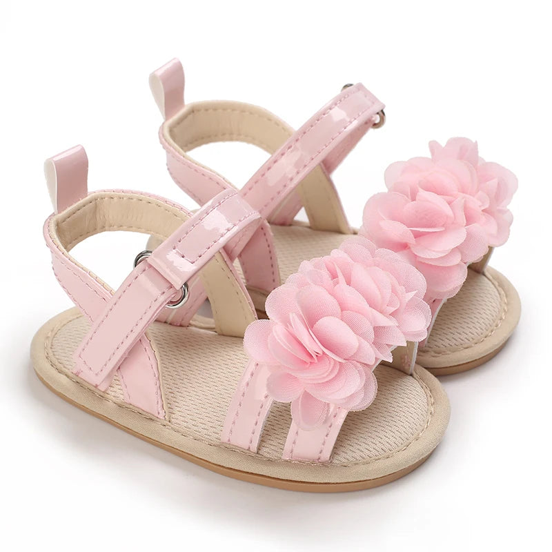 Soft pink shiny baby girl summer sandals