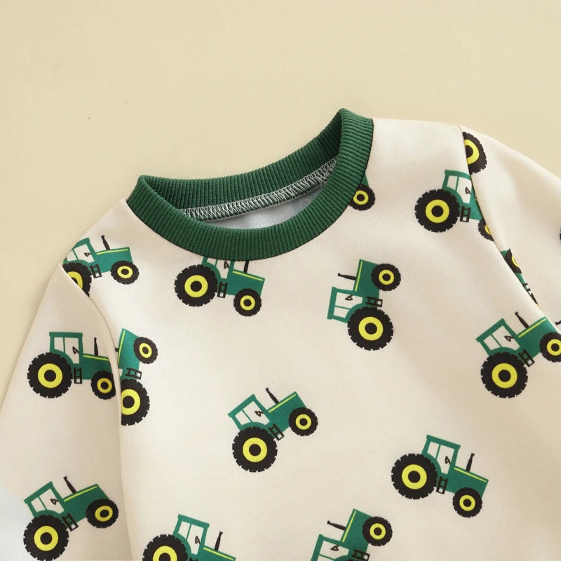 Children's sweatshirt with green tractor pattern 
