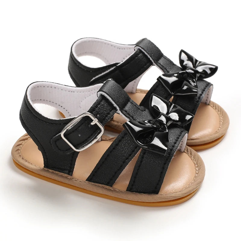 Lovely black summer sandals with bow