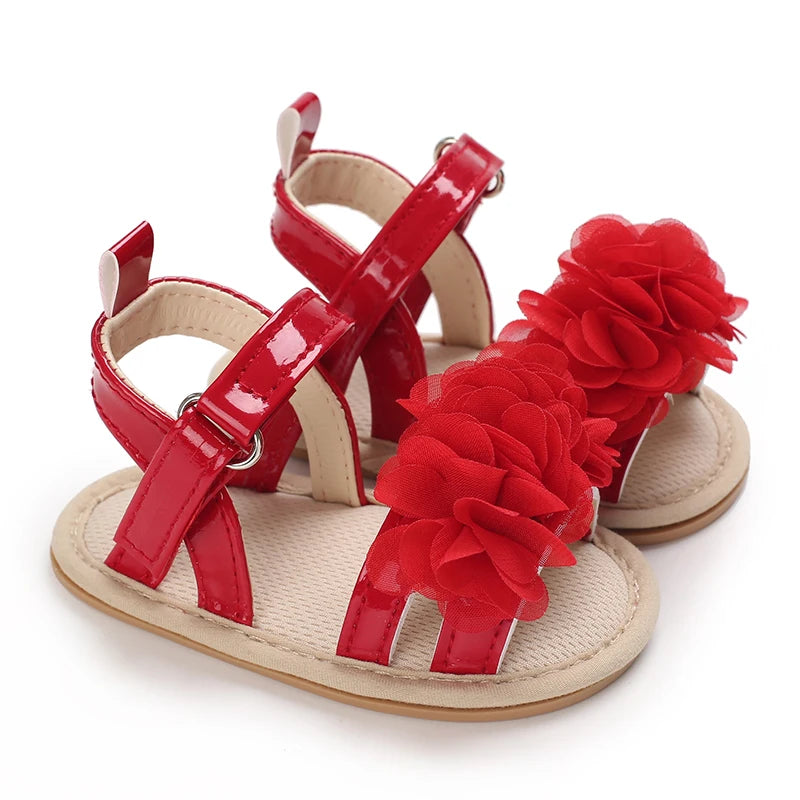 Gorgeous shiny red baby girl summer sandals