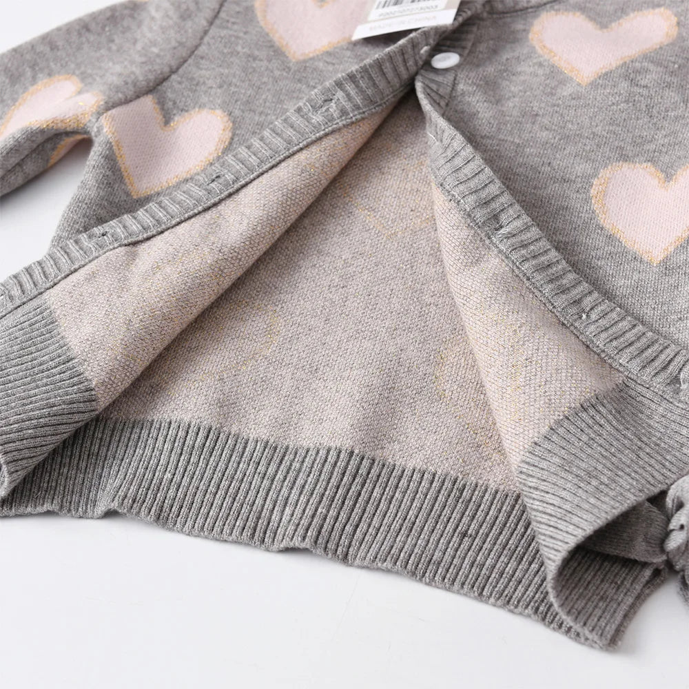 Gray knit cardigan with heart patterns o