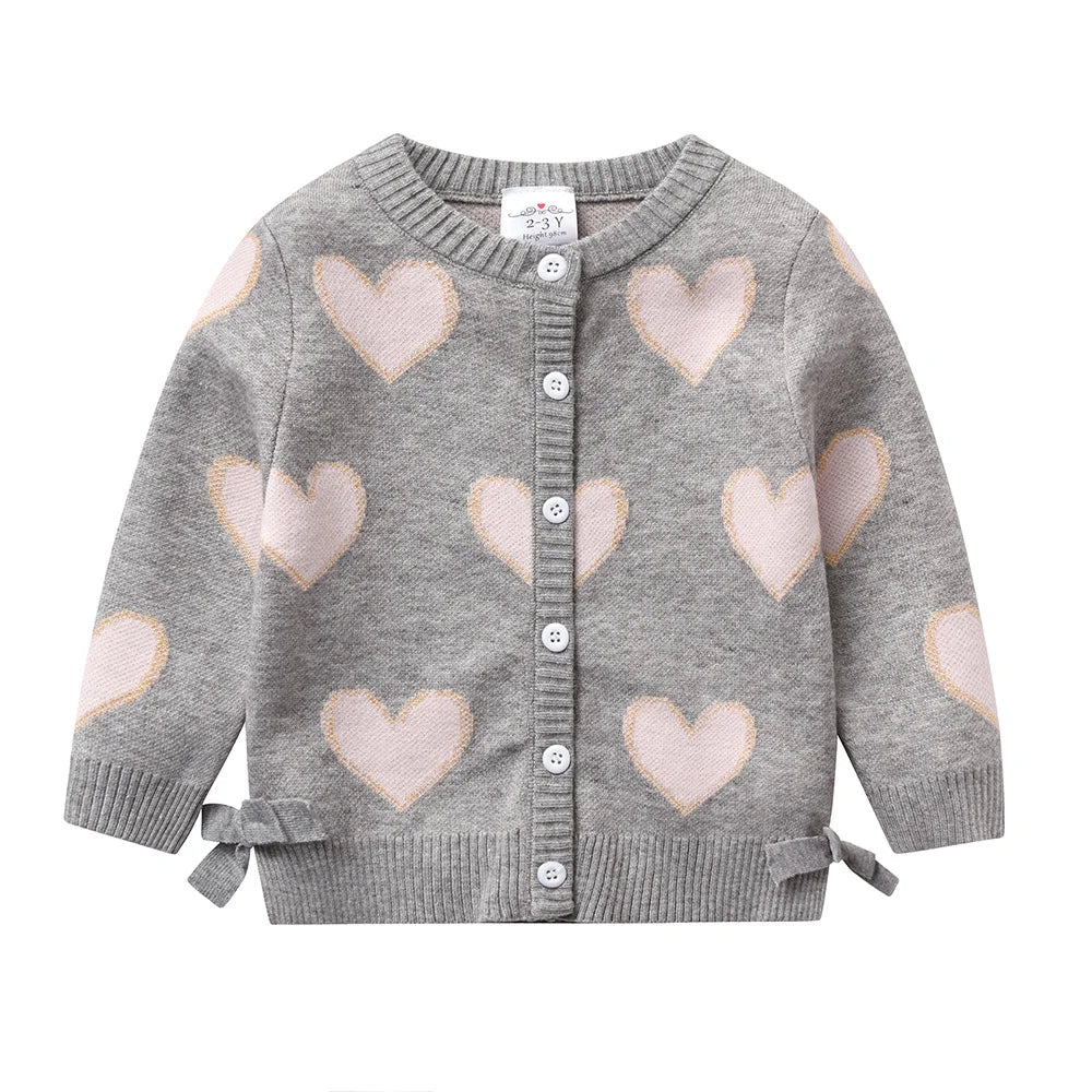 Gray cardigan with heart patterns 