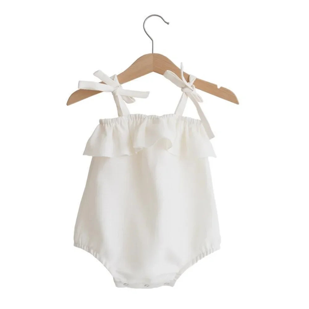 Bright white baby girl summer romper suit