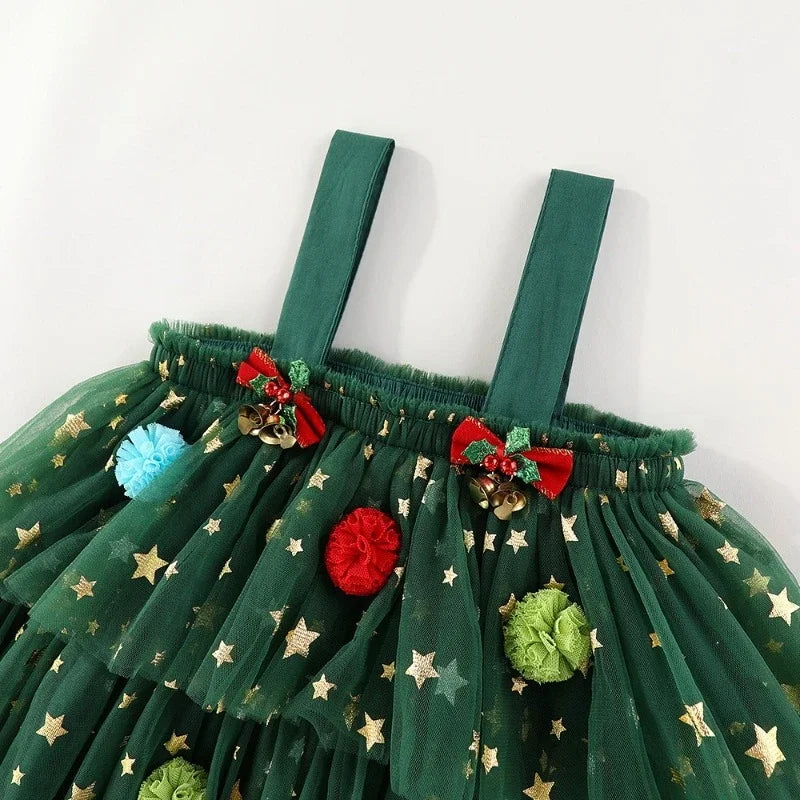 Beautiful details on this baby girl Christmas Tree dress