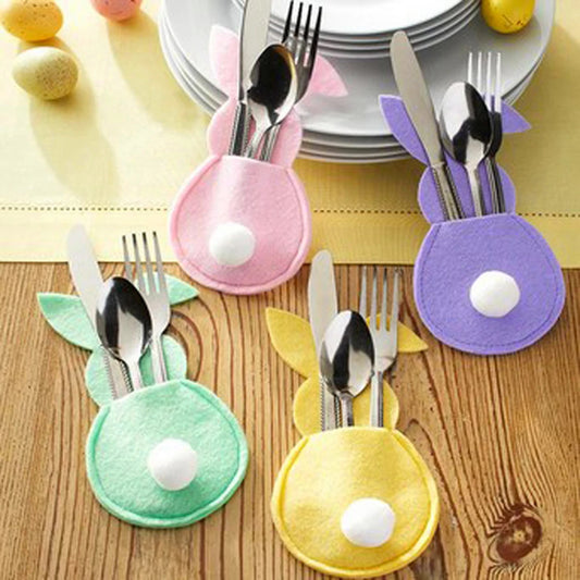 4 piece set of bunny rabbit cutlery holders