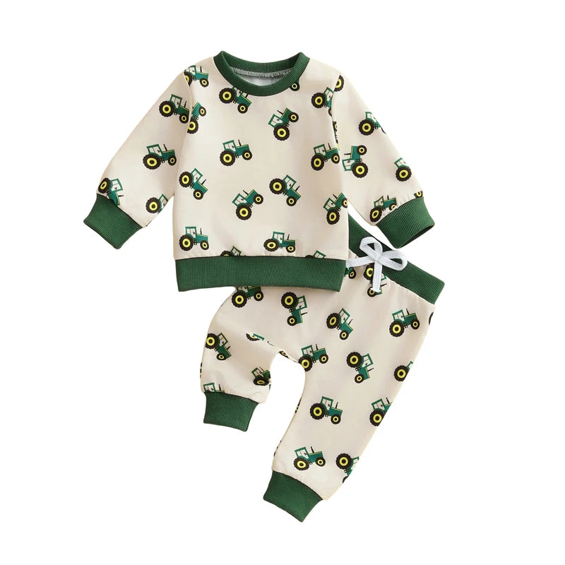 Children's clothing set with tractor pattern 