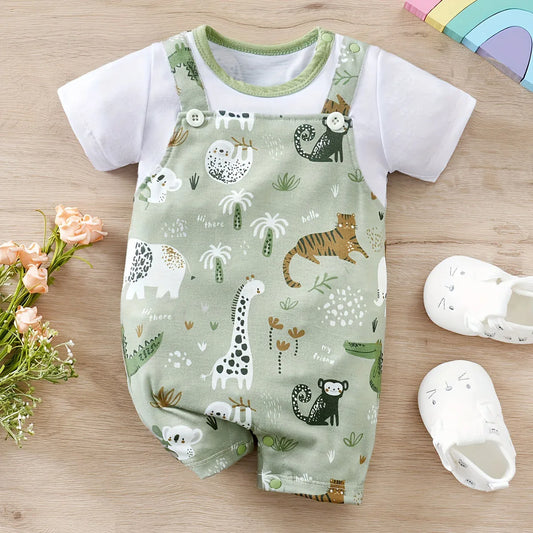 Very cute all in one baby romper suit with zoo animal print