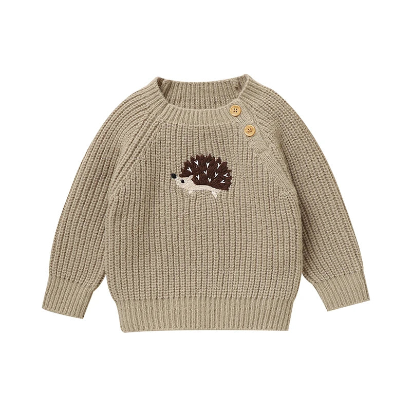 Beige sweater with hedgehog design 
