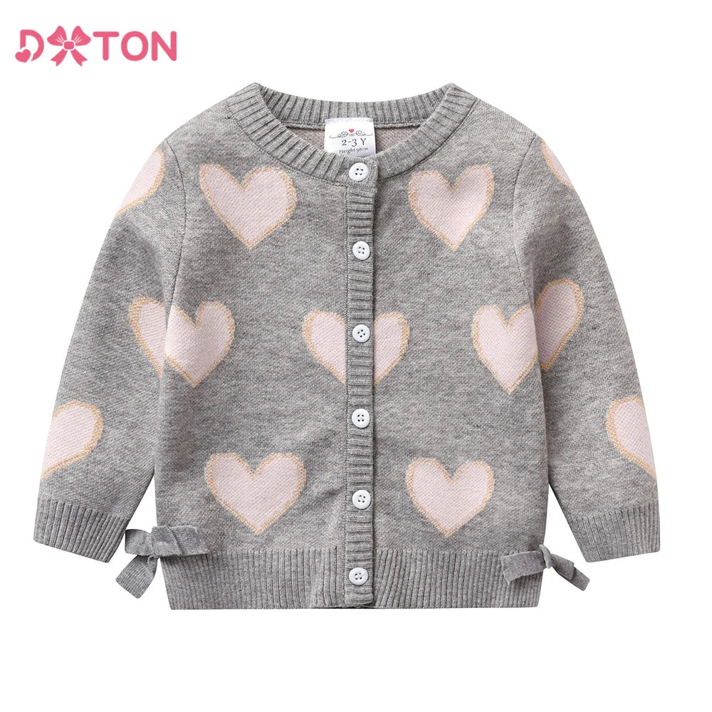 Gray cardigan with heart patterns