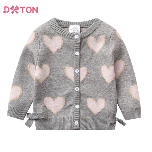 Gray cardigan with heart patterns