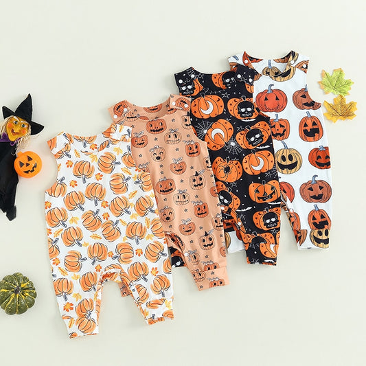 4 different pumpkin pattern baby romper suits